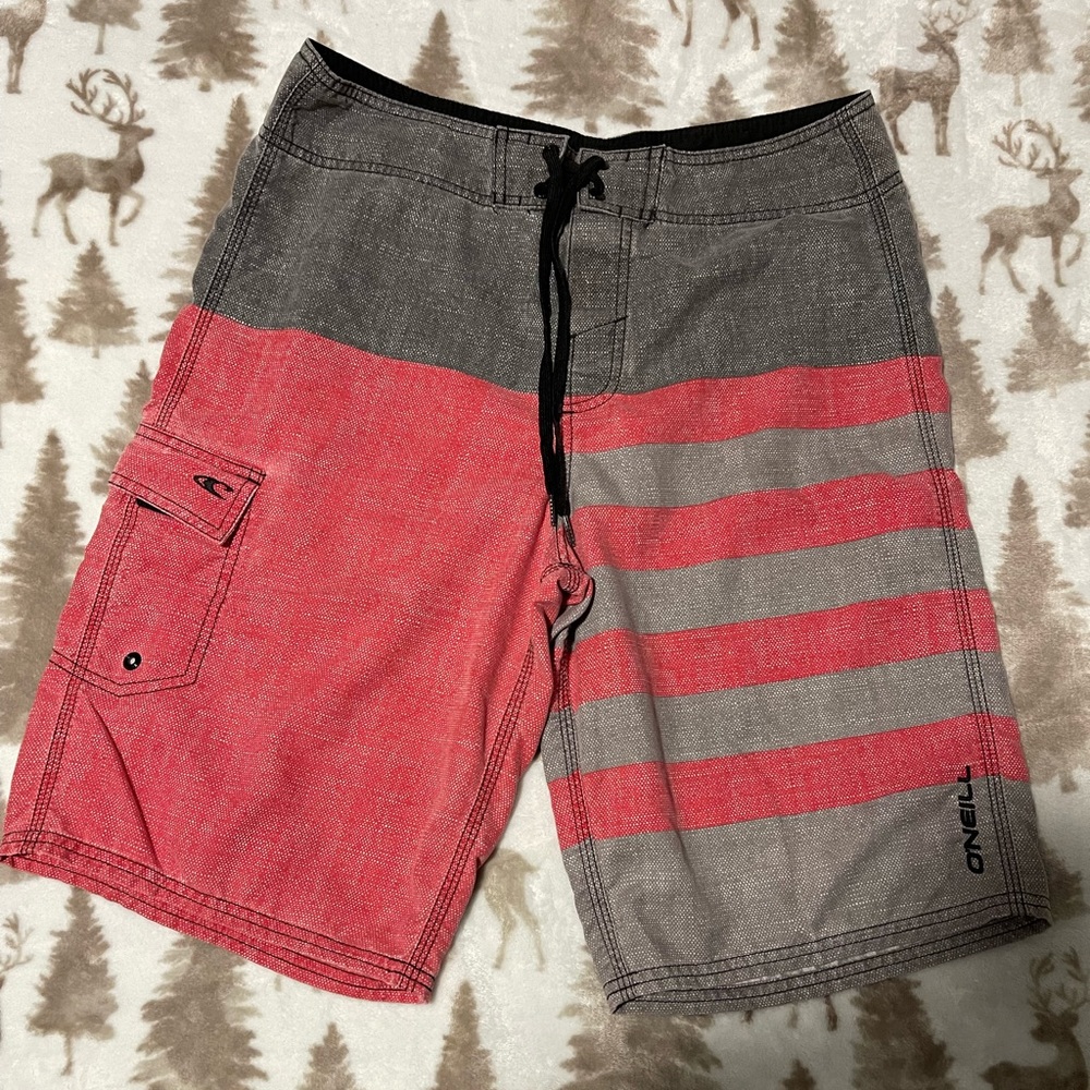 O’NEILL Men’s Red & Grey Swim Trunks (Size - 31)